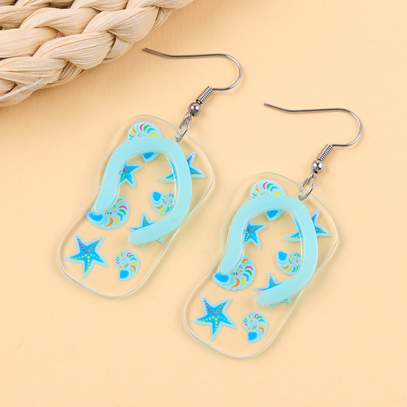 Resort style flower rainbow slippers acrylic stud earrings